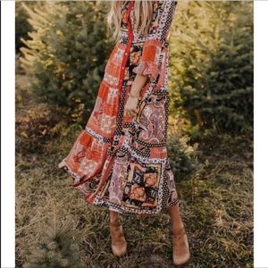 Roolee Tiered Patchwork Paisley Boho Maxi Dress